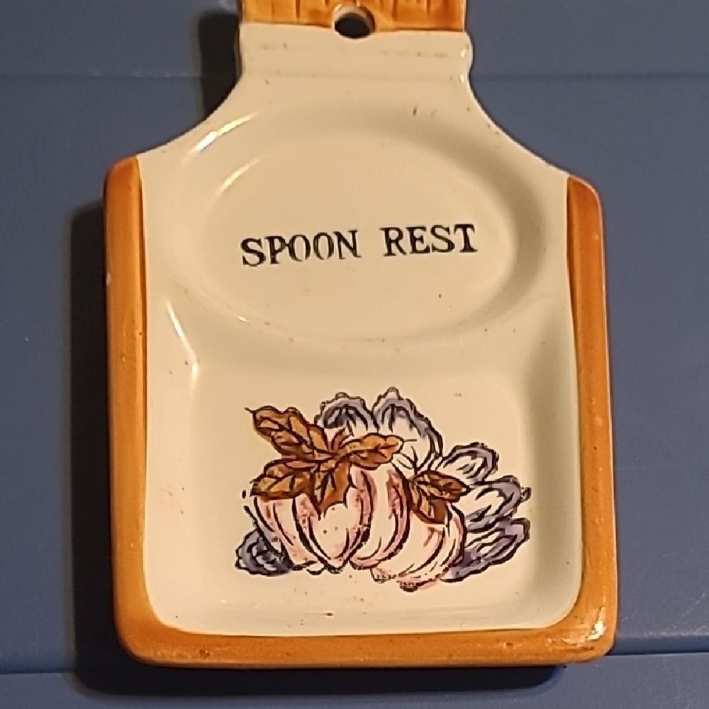 Ceramic Spoon Rest with Orange and White Design